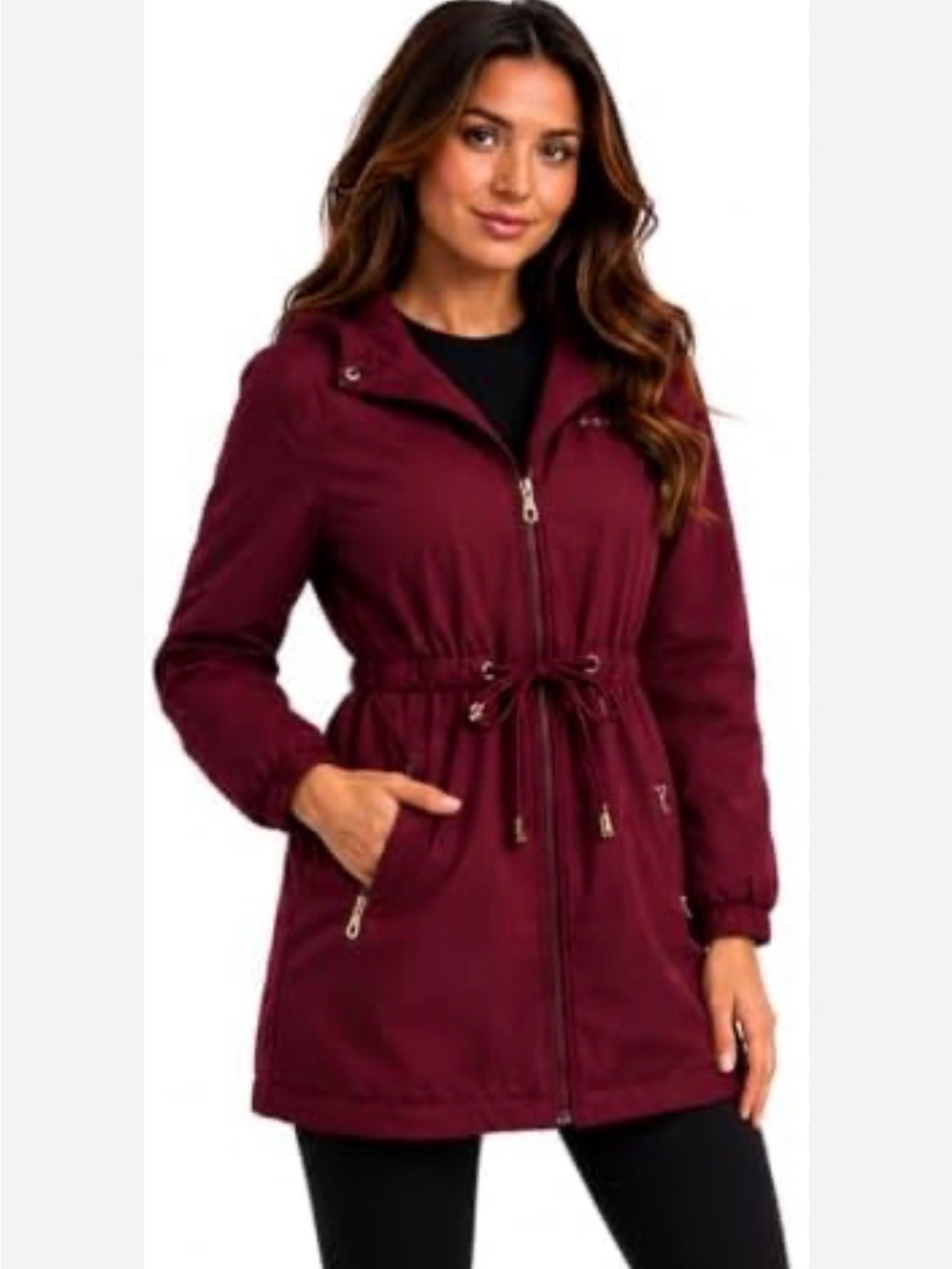Women’s Drawstring Utility Anorak Jacket - Burgundy